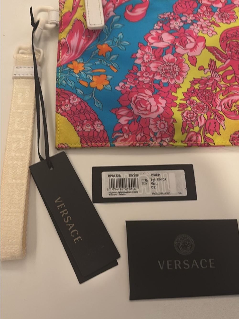 Versace Pink Blue Yellow Floral Zip Clutch Wristlet